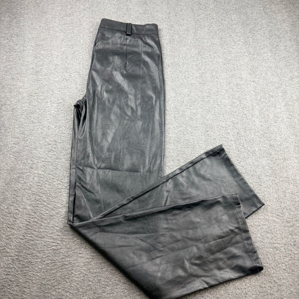 boohoo Faux Leather‎ Pants Women's 8 Black High Waisted Straight Leg